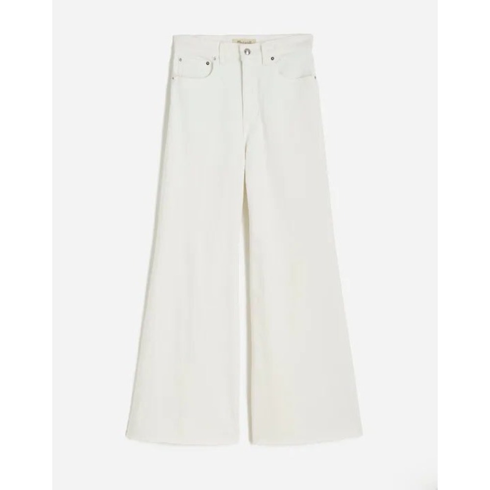 Madewell Flared Wide Leg Jeans Women's Size 33 White Denim Raw Hem - Picture 4 of 8